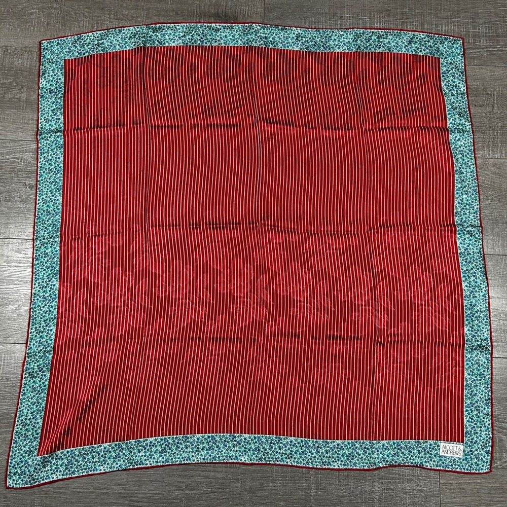 Alcott & Andrews Red White Stripe Floral Border Silk Scarf Square
